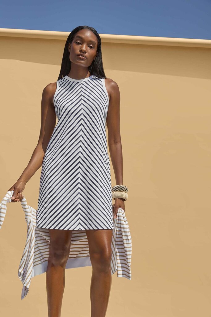 LILLA P CENTER SEAM TANK DRESS IN NAVY STRIPE