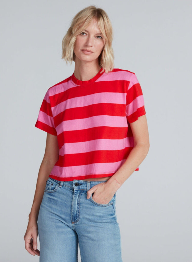 ASKKNY SHRUNKEN BOY TEE IN PINK/RED STRIPE