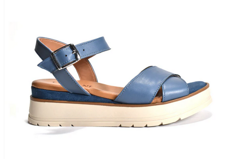 CORDANI ARIUS WEDGE SANDAL IN BLUE LEATHER