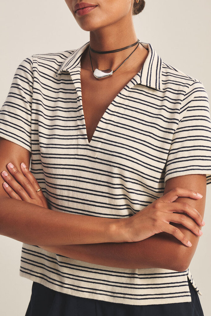 VELVET PERRIN S/S POLO IN NAVY/NATURAL STRIPE