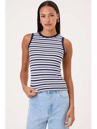 RIB S/L STRIPE SHELL IN WHITE/NAVY