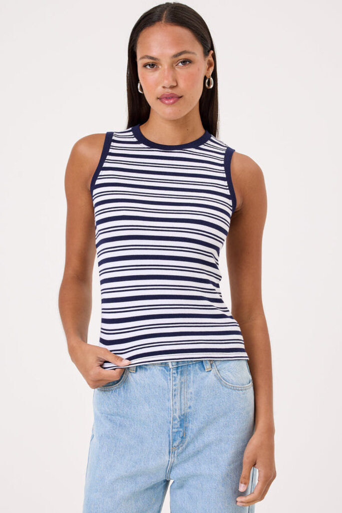 RIB S/L STRIPE SHELL IN WHITE/NAVY