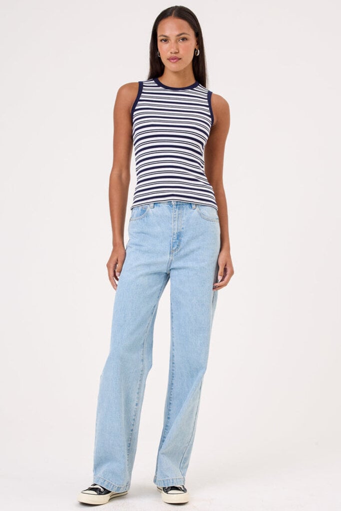 RIB S/L STRIPE SHELL IN WHITE/NAVY