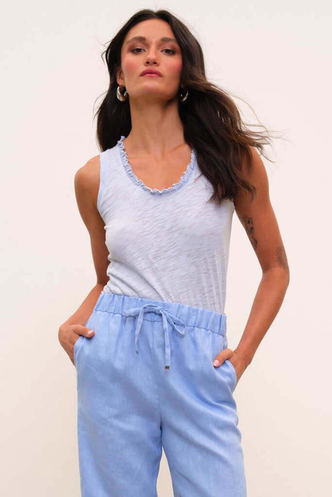 MADELYN SCOOP TANK W/RUFFLE IN BLUEBELL