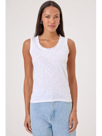 MADELYN SCOOP TANK W/RUFFLE IN WHITE