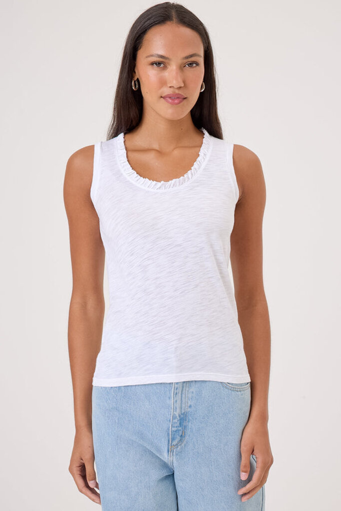 MADELYN SCOOP TANK W/RUFFLE IN WHITE