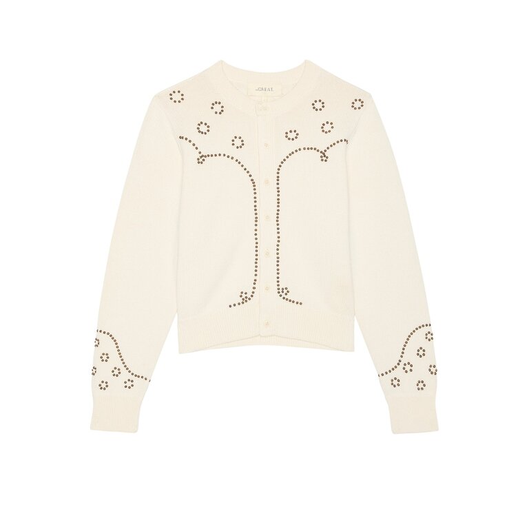 THE GREAT THE STUDDED CARDIGAN IN NATURAL