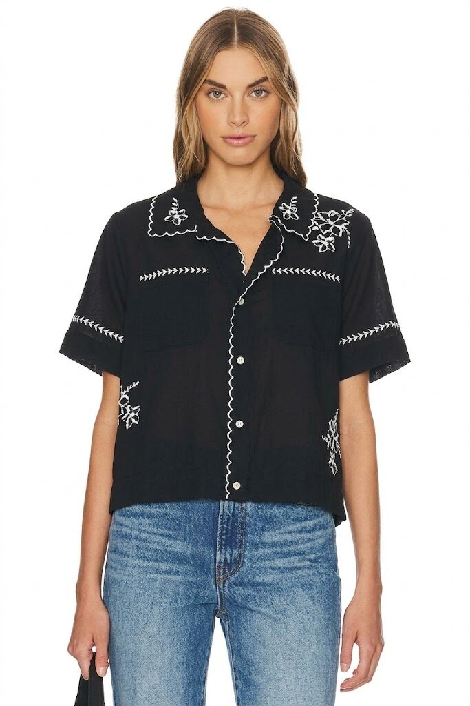 THE GREAT THE BOWLING SHIRT W/ HANKY EMBROIDERY IN BLACK