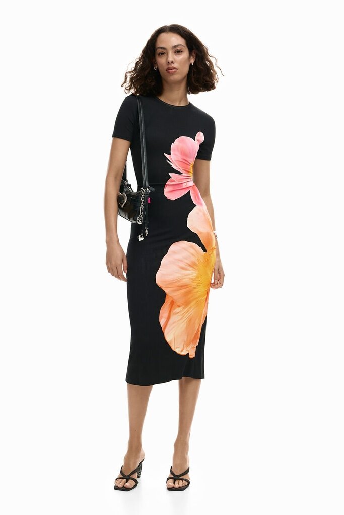DESIGUAL LONG FLORAL DRESS IN BLACK/PINK MULTI