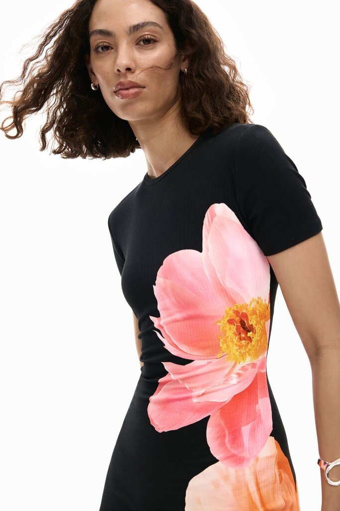 DESIGUAL LONG FLORAL DRESS IN BLACK/PINK MULTI