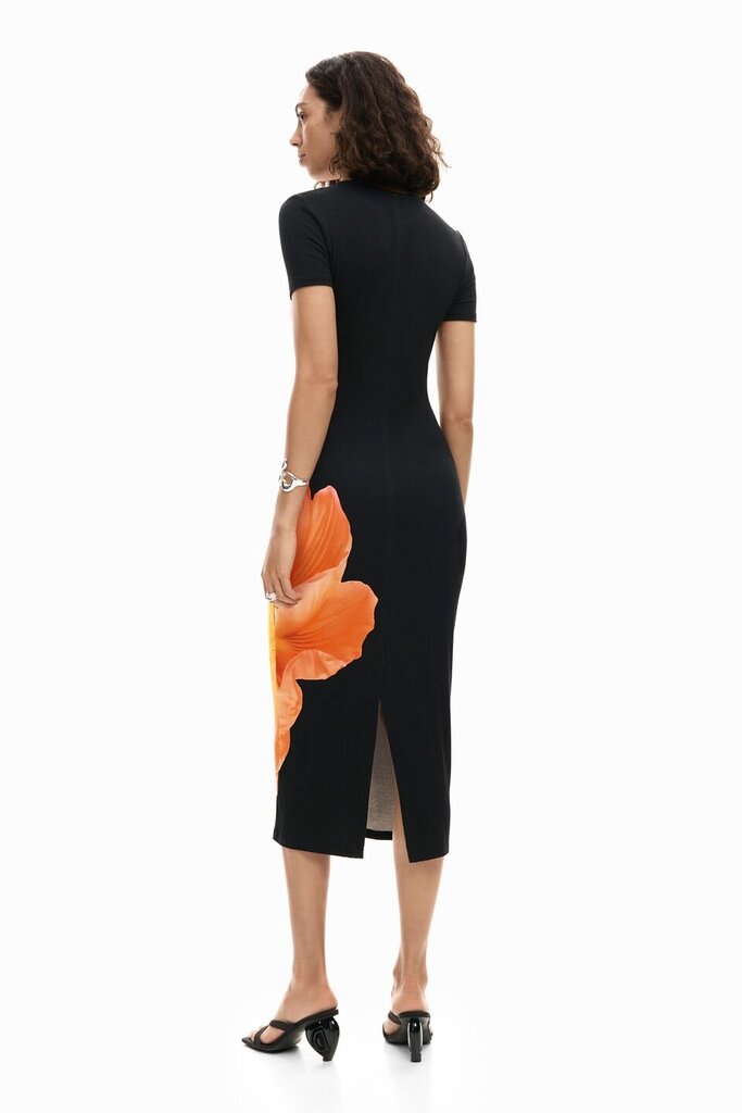 DESIGUAL LONG FLORAL DRESS IN BLACK/PINK MULTI