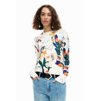 DESIGUAL THIN SWEATER IN PLANTS MULTICOLOR