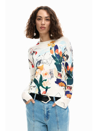 DESIGUAL THIN SWEATER IN PLANTS MULTICOLOR