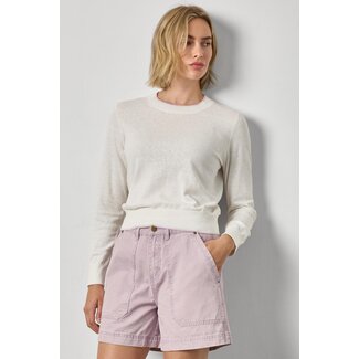 LILLA P PICOT EDGE CREWNECK IN WHITE LINEN