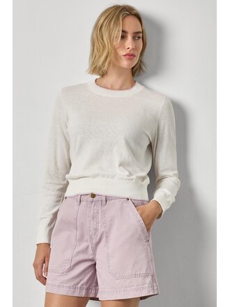 LILLA P PICOT EDGE CREWNECK IN WHITE LINEN