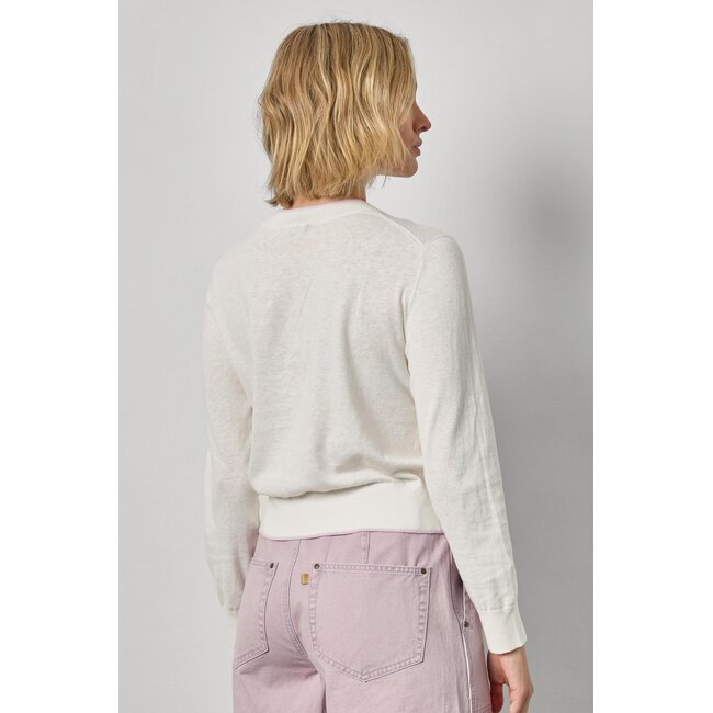 LILLA P PICOT EDGE CREWNECK IN WHITE LINEN
