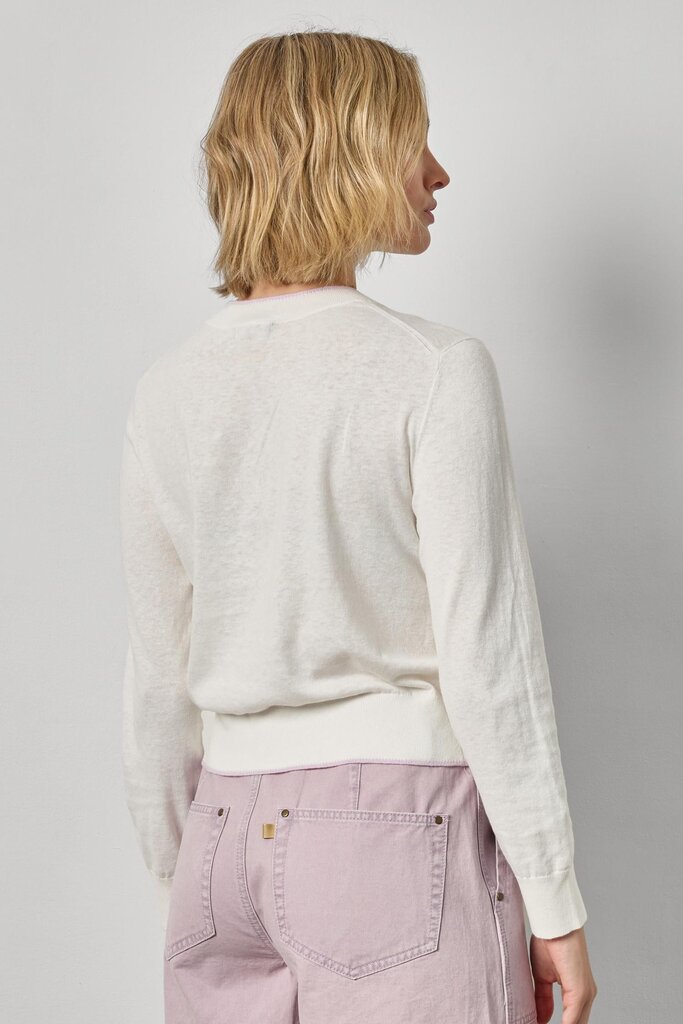 LILLA P PICOT EDGE CREWNECK IN WHITE LINEN