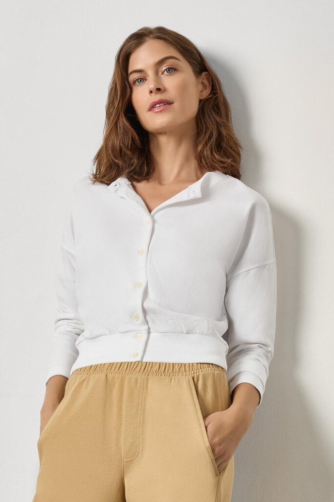 LILLA P RIB TRIM CARDIGAN IN WHITE