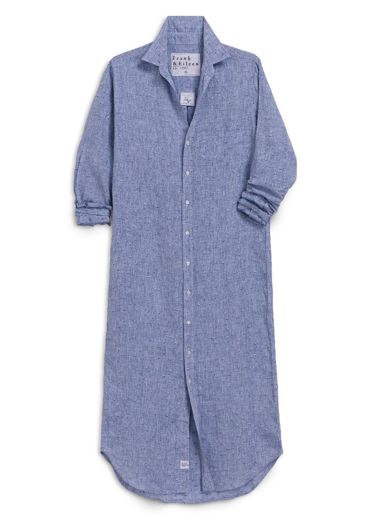 FRANK & EILEEN RORY MAXI SHIRTDRESS IN BLUE LINEN HEARTS