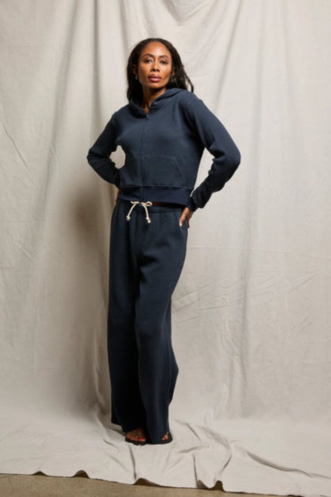 PERFECT WHITE TEE INEZ WAFFLE ZIP HOODIE IN WHITE AND NAVY