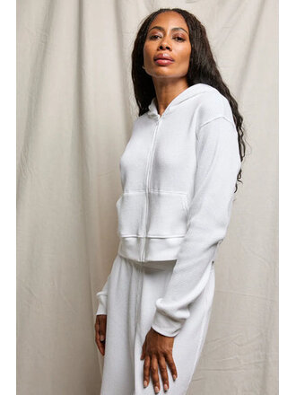 PERFECT WHITE TEE INEZ WAFFLE ZIP HOODIE IN WHITE AND NAVY