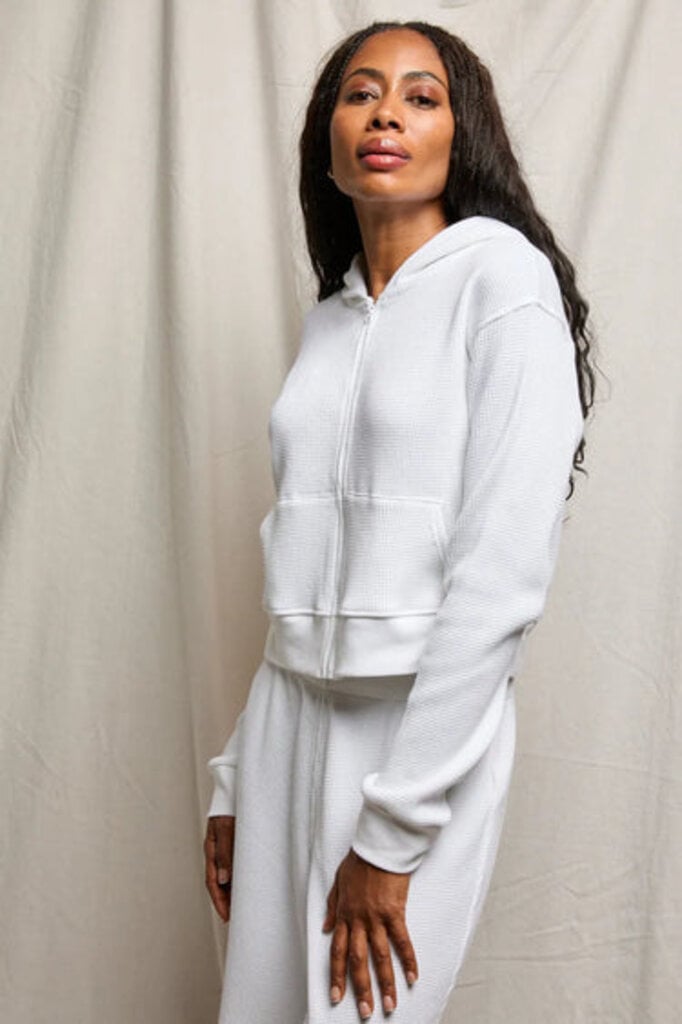 PERFECT WHITE TEE INEZ WAFFLE ZIP HOODIE IN WHITE AND NAVY