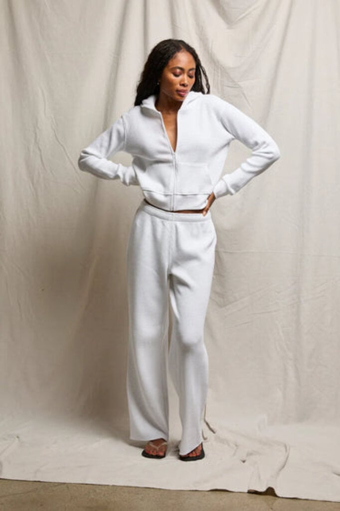 PERFECT WHITE TEE INEZ WAFFLE ZIP HOODIE IN WHITE AND NAVY