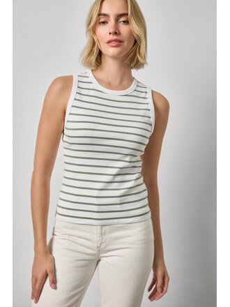 LILLA P RIB STRIPE HIGH NECK TANK IN SAGE STRIPE