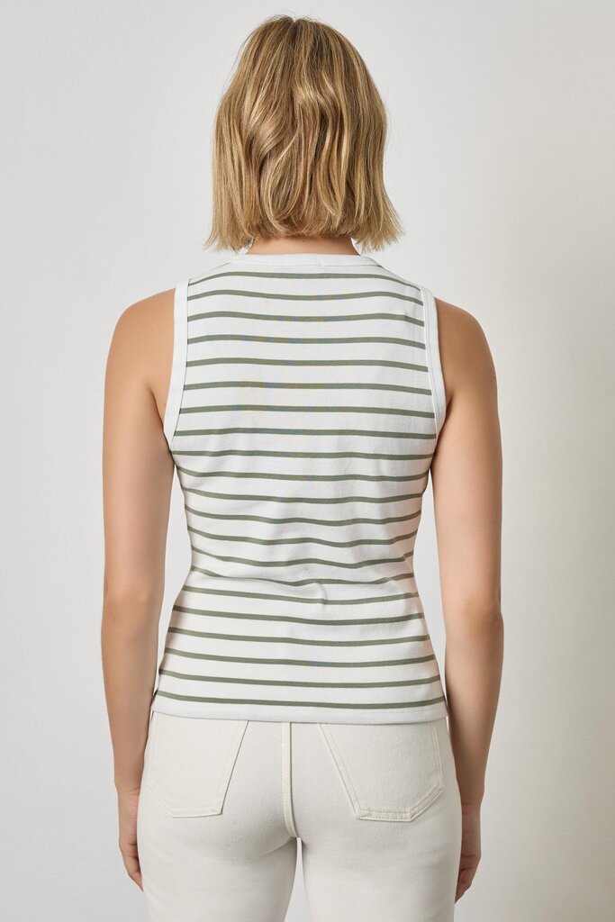 LILLA P RIB STRIPE HIGH NECK TANK IN SAGE STRIPE