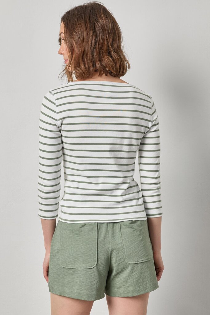 LILLA P RIB STRIPE 3/4 BOATNECK IN SAGE STRIPE