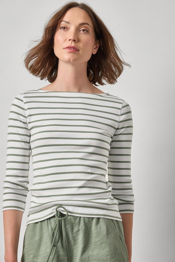 LILLA P RIB STRIPE 3/4 BOATNECK IN SAGE STRIPE