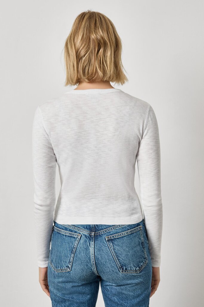 LILLA P RIBBED SLUB SNAP V-NECK IN WHITE