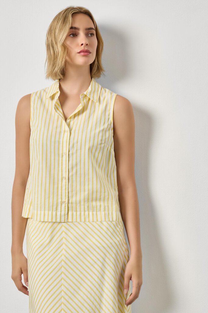 LILLA P STRIPED SLEEVELESS SHIRT IN SUNFLOWER STRIPE