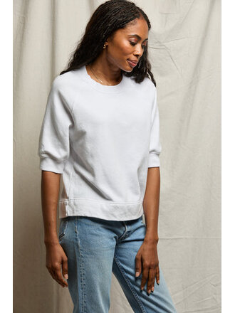 PERFECT WHITE TEE EFFIE FRENCH TERRY BUBBLE SLEEVE IN WHITE