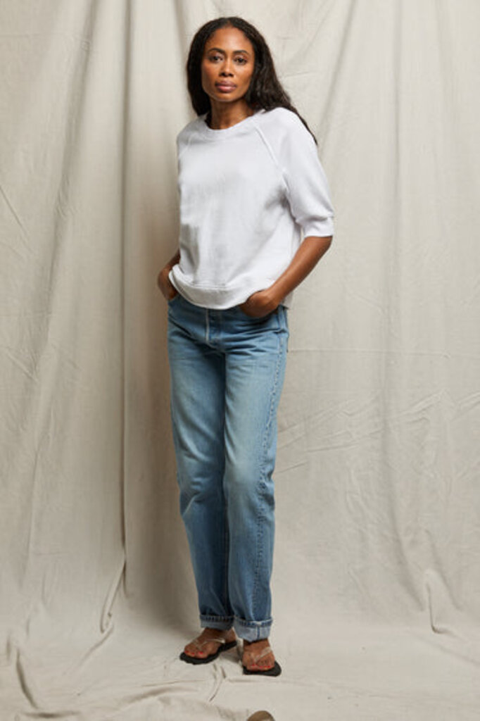 PERFECT WHITE TEE EFFIE FRENCH TERRY BUBBLE SLEEVE IN WHITE