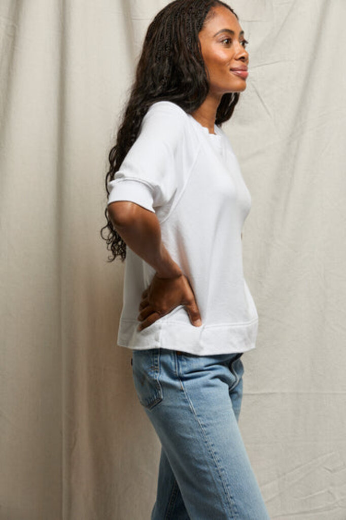PERFECT WHITE TEE EFFIE FRENCH TERRY BUBBLE SLEEVE IN WHITE