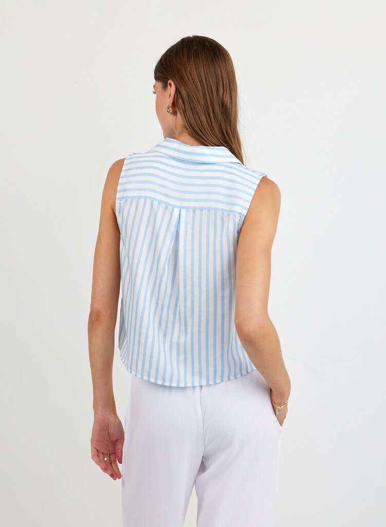 BELLA DAHL CLEAN SLEEVELESS BUTTON DOWN IN TIDAL BLUE STRIPE