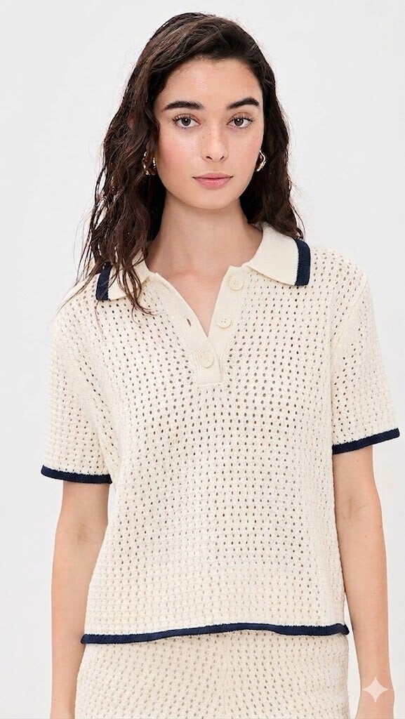 VELVET LUMAE07 S/S POLO TOP IN  MILK