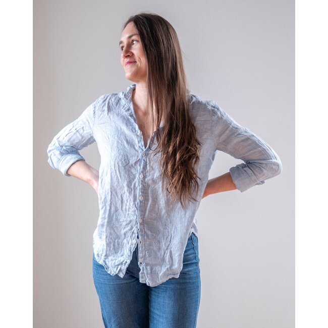 LLEA BLUE DORIE  L/S LINEN BUTTON UP IN WHITE AND CHAMBRAY