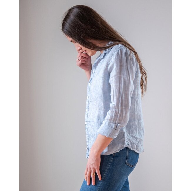 LLEA BLUE DORIE  L/S LINEN BUTTON UP IN WHITE AND CHAMBRAY