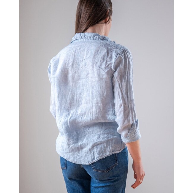 LLEA BLUE DORIE  L/S LINEN BUTTON UP IN WHITE AND CHAMBRAY