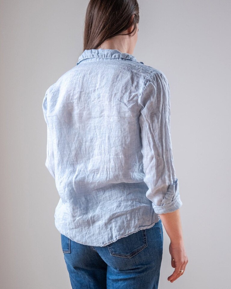 LLEA BLUE DORIE  L/S LINEN BUTTON UP IN WHITE AND CHAMBRAY