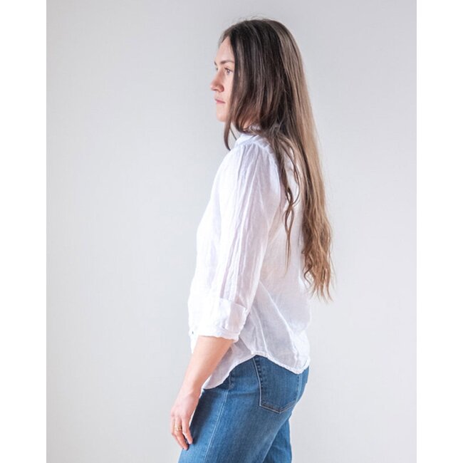 LLEA BLUE DORIE  L/S LINEN BUTTON UP IN WHITE AND CHAMBRAY