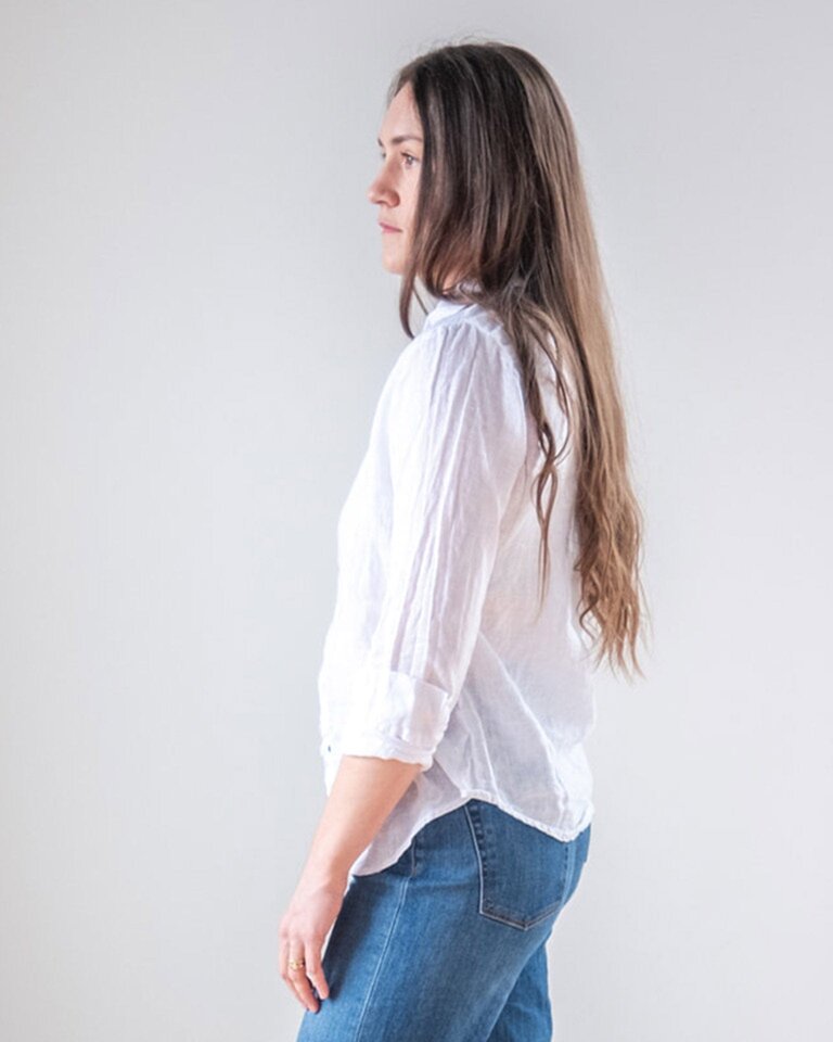 LLEA BLUE DORIE  L/S LINEN BUTTON UP IN WHITE AND CHAMBRAY