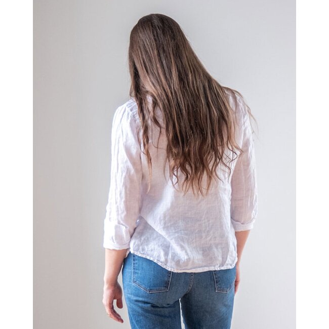 LLEA BLUE DORIE  L/S LINEN BUTTON UP IN WHITE AND CHAMBRAY