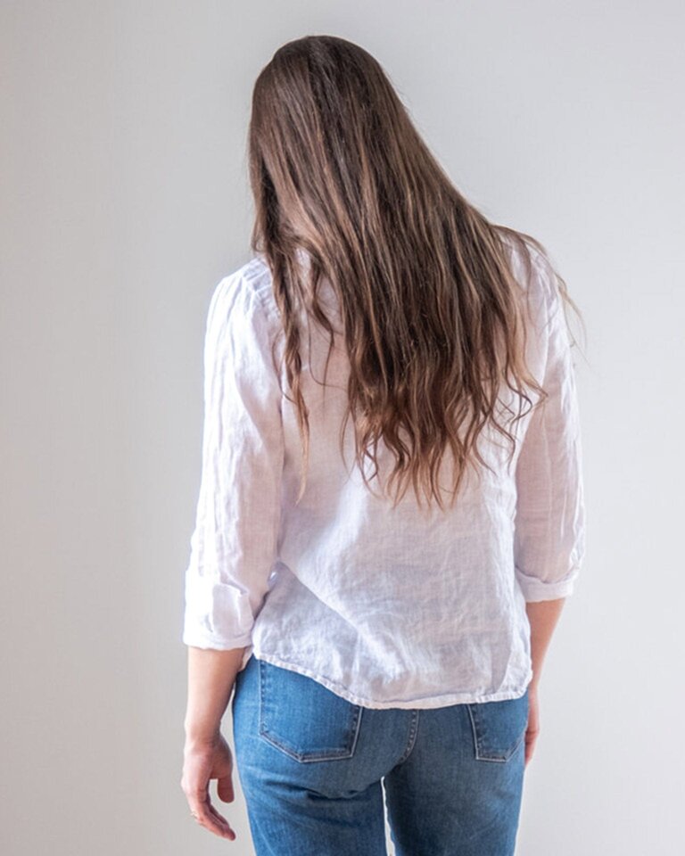 LLEA BLUE DORIE  L/S LINEN BUTTON UP IN WHITE AND CHAMBRAY