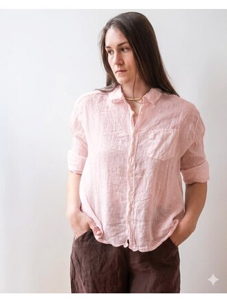 LLEA BLUE AVEN LINEN 3/4 SL BUTTON UP IN BERMUDA