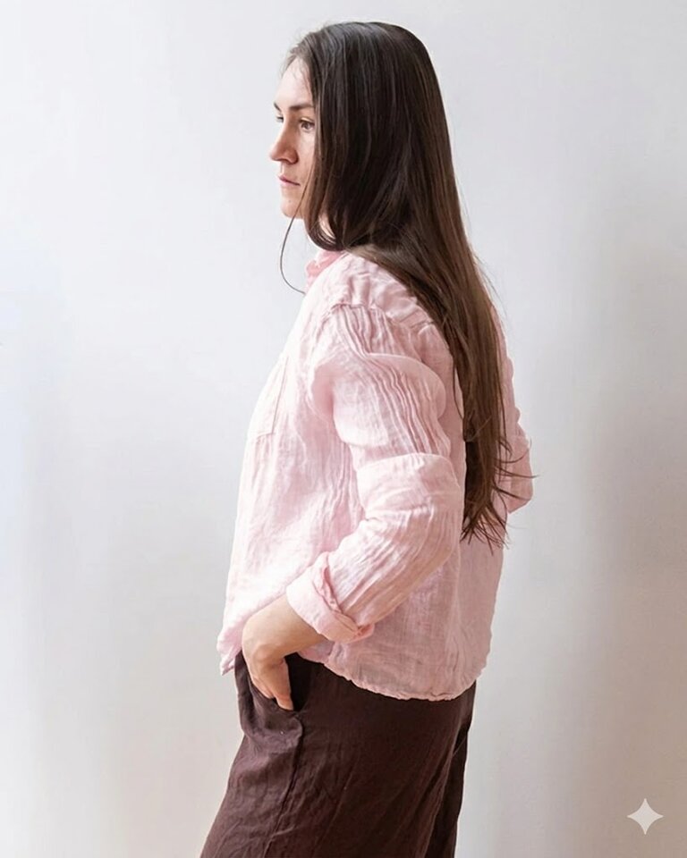 LLEA BLUE AVEN LINEN 3/4 SL BUTTON UP IN BERMUDA