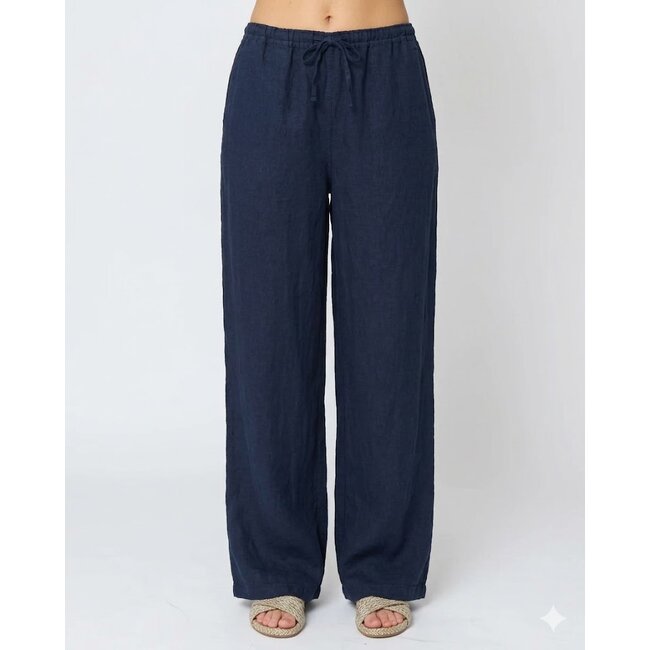 LLEA BLUE DANA LINEN STRAIGHT LEG IN BARK AND INK