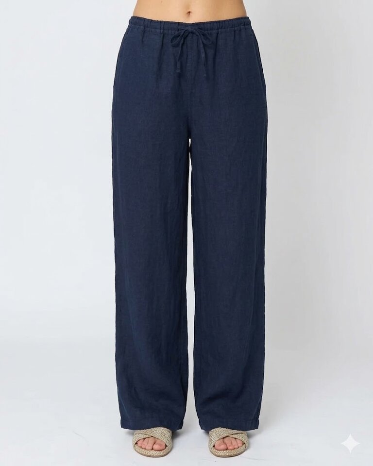 LLEA BLUE DANA LINEN STRAIGHT LEG IN BARK AND INK